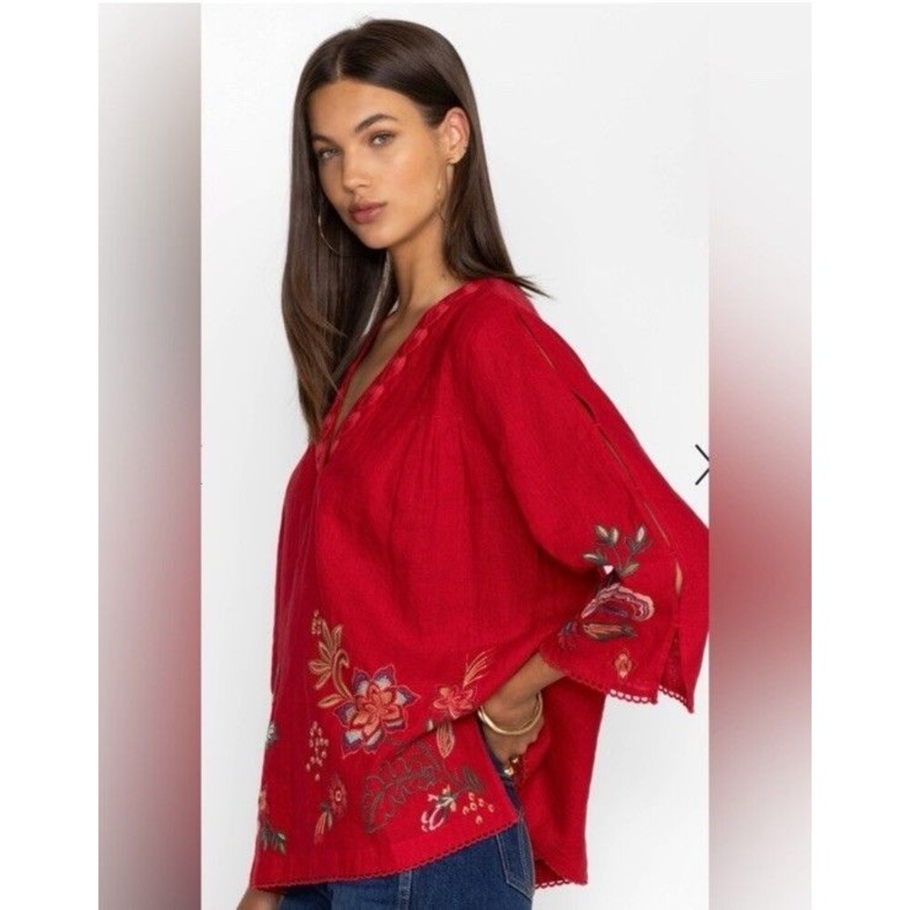 Johnny Was Women's Size XL Messine V Neck Linen Embroidered Floral Tunic Blouse - Picture 2 of 13